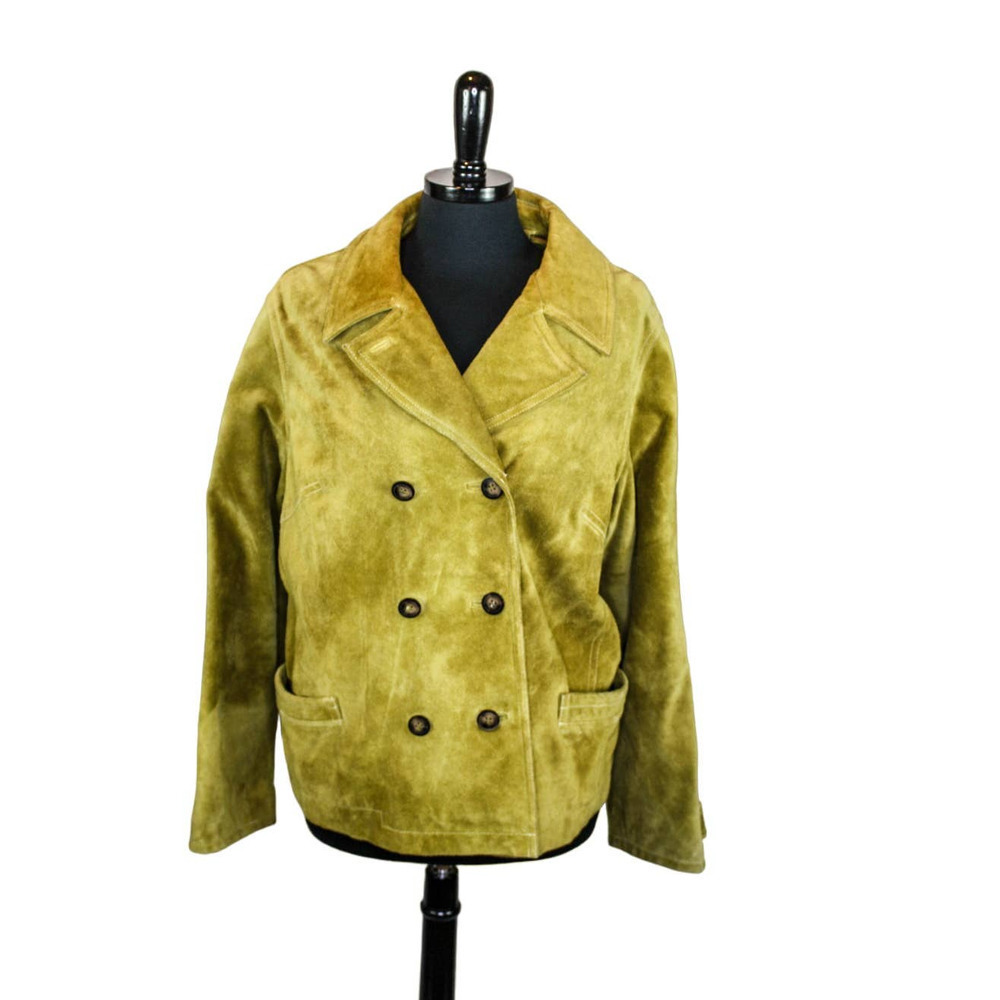Colebrook & Co Suede Leather Jacket Double Breasted Size Large Green
